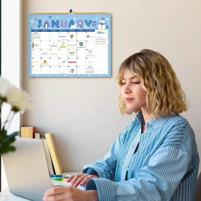 New 18 Monthly Wall Calendar January 2025 to June 2026 Large Hanging Calendars Seasonal Cute Wall Planner Home Office Decor