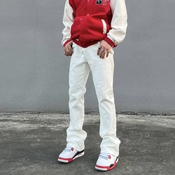 High Street Flare Denim Jeans Pants Slim Fit White Bell Bottom Men's Casual Vibe Relaxed Solid Color Washing Flared Jeans