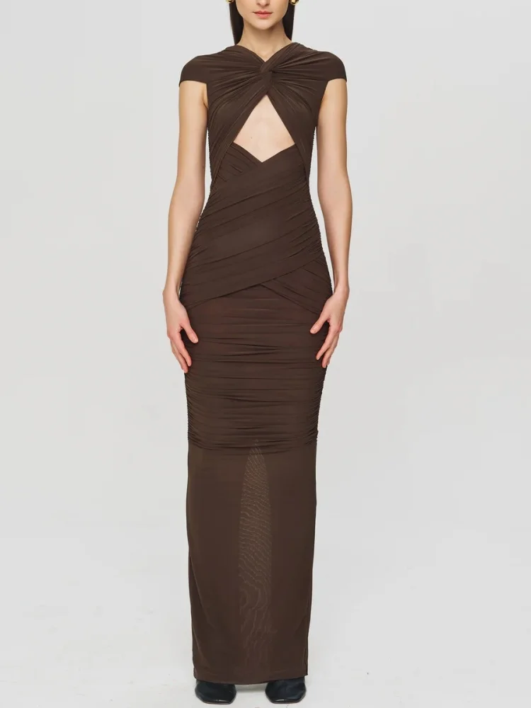 우아한 오프숄더 컷아웃 슬림 바디콘 롱 드레스 여성용 정장 디너 생일 파티 가운