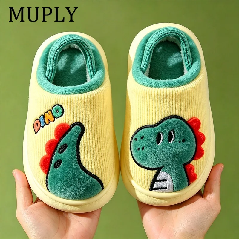 Winter Children‘s Slippers New Kids Slippers Dinosaur Warm Plush Indoor Autumn Non-Slip Soft Plush Slipper For Boys Girls