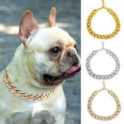 Gold Dog Chain Collar for Large Dogs Cosplay Funny Choker for French Bulldog Punk Pet Rhinestone Necklace Jewelry Accessories