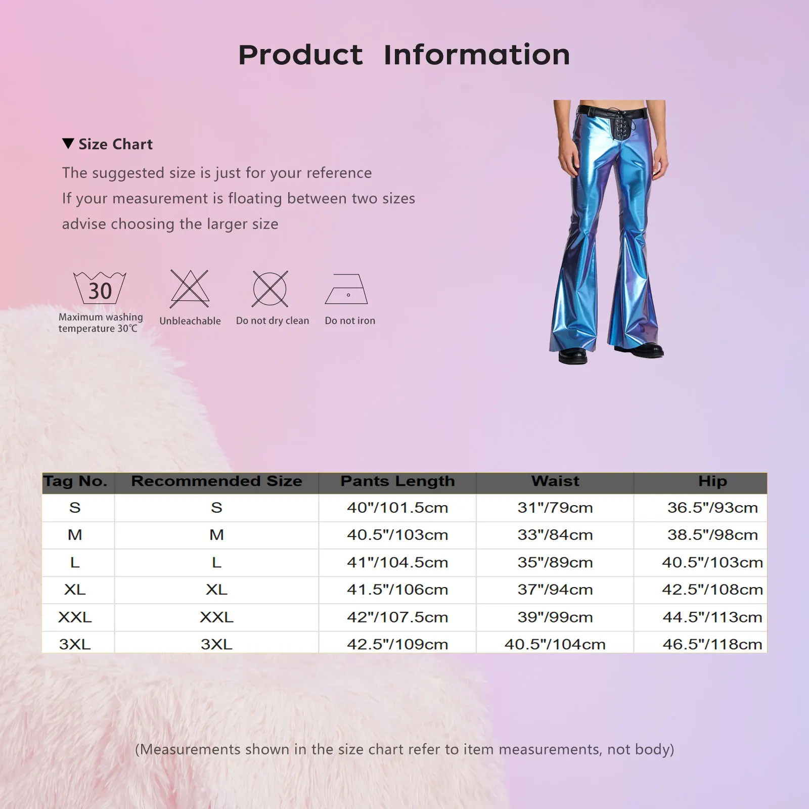 Men 70-80s Disco Hippie Cowboy Cosplay Costume Metallic Shiny Flared Pants Trousers Clubwear for Halloween Vintage Theme Party view 6