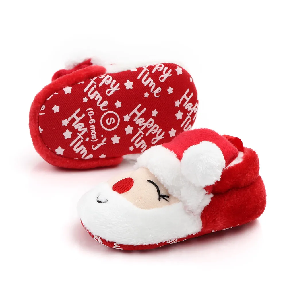 New Winter Warm Newborn Baby Girl Shoes Infant Soft Sole Loafers Toddler Santa Claus Slippers for 1 Year Old Boy Christmas Gifts