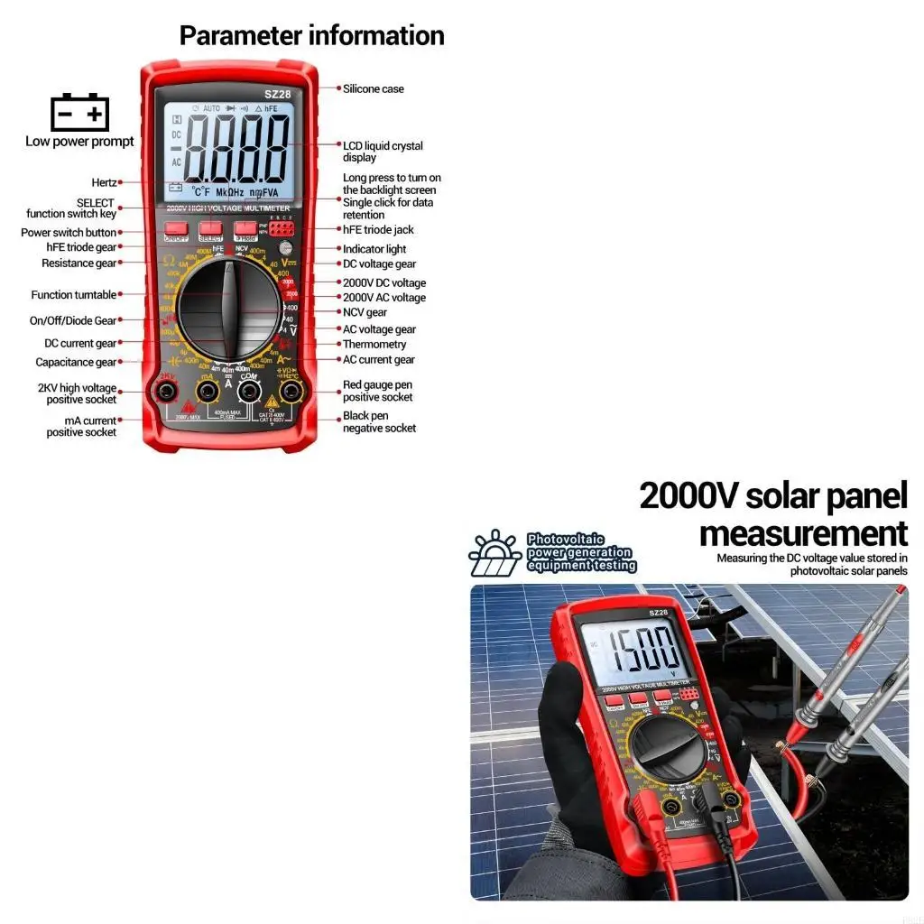 

P82E Advanced 2000V Digital Multimeter Multimeter Multimeter для ремонта автомобиля Высокая точность и удобный дисплей с