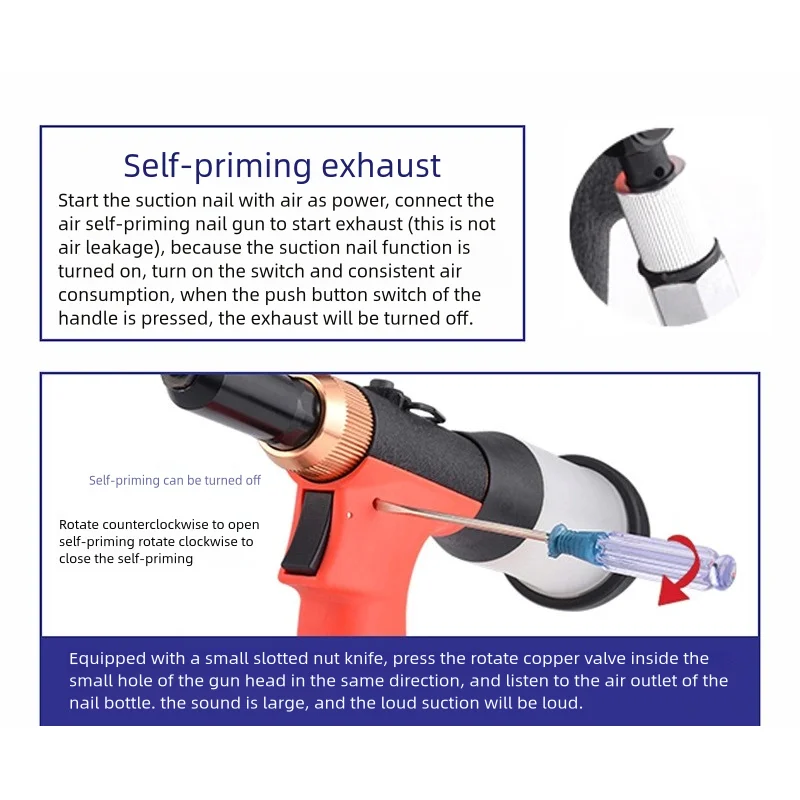 2025 Pneumatic Nail Gun Rivet Pulling Gun Aluminum Rivet Core Pulling Rivet Gun Automatic Lightweight Self Suction Riveting Tool
