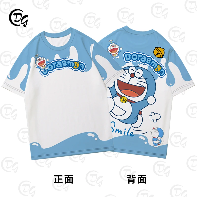 Doraemon T-shirt met korte mouwen Mannelijke en vrouwelijke kinderen Ouder-kind outfit Paar Kleine Jingdang Doraemon Losse top met halve mouwen