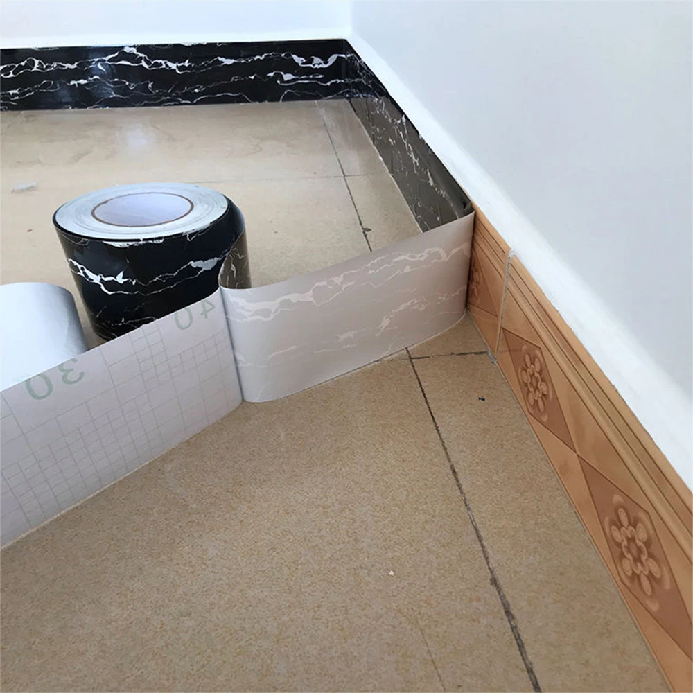 5/10cm Decorative Self Adhesive Skirting Board PVC Wood Grain Marble Wall Waistline Border Sticker Waist Strip For Home Decor