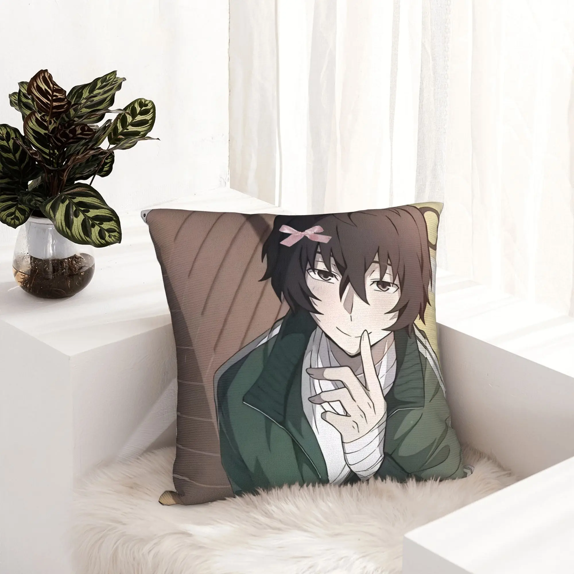 Dazai Bungo Stray Dogs Pillowcase Printing Polyester Cushion Cover Decoration  Throw Pillow Case Cover Home Zippered 18''