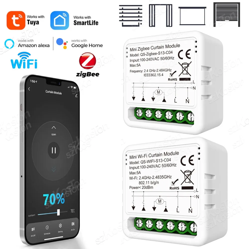 

Tuya ZigBee WiFi Smart Curtain Switch Module for Roller Shutters Blinds Motor APP Control for Alexa Google Home Smart Life