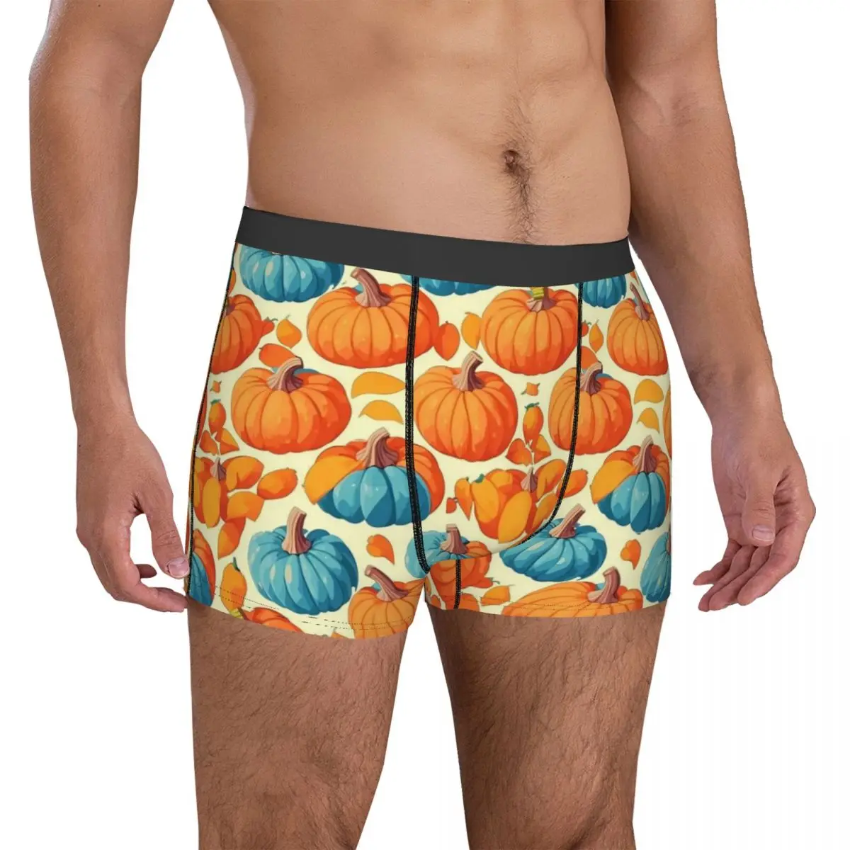 Intricate Pumpkins Underwear Blue And Orange Pouch Trenky Boxershorts Sublimation Boxer Brief Elastic Male Underpants Plus Size