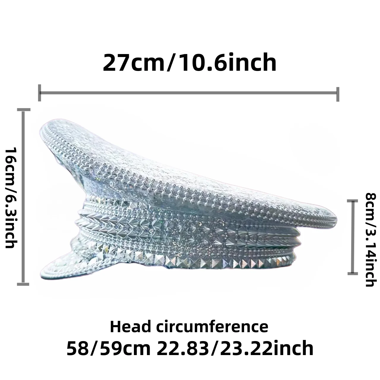 Silver Rhinestone Jewel Festival Captain Hat Sergeant Hat Punk Masquerade Headwear Bride Hen Do Hat Music Festival Cosplay