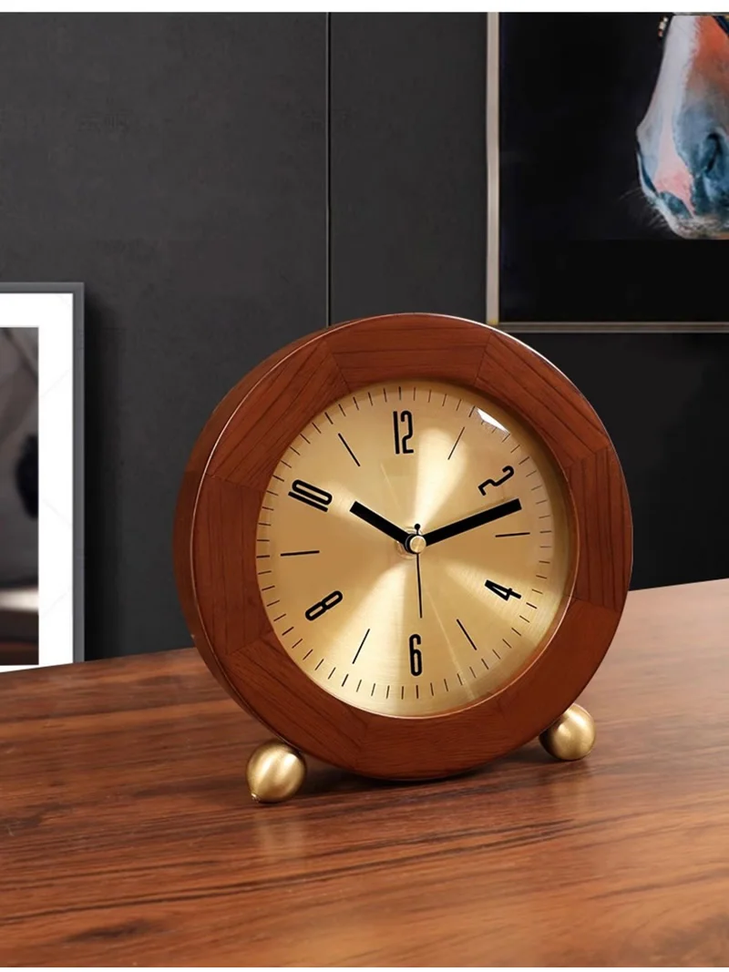 Classical Wooden Silent Table Clock - Elegant Analog Desk Clock for Home & Office Decor