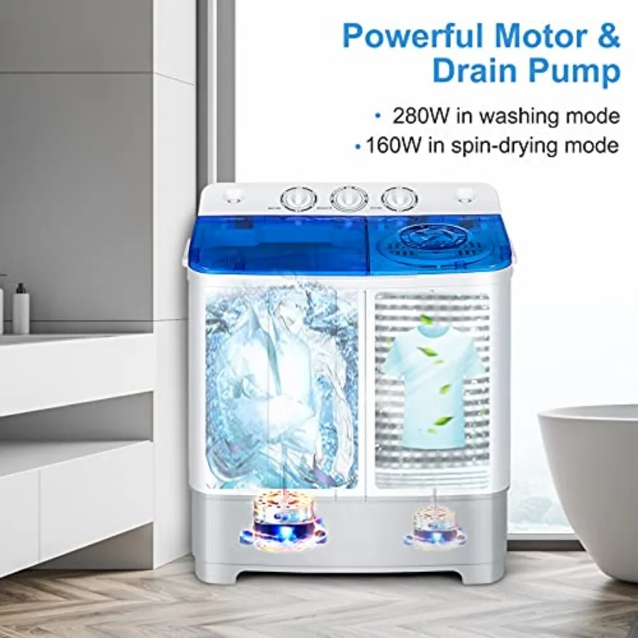 Portable Washing Machine Twin Tub with 22Lbs Capacity for Compact Living Spaces Includes 13.2Lbs Washer and 8.8Lbs Spinner Unit