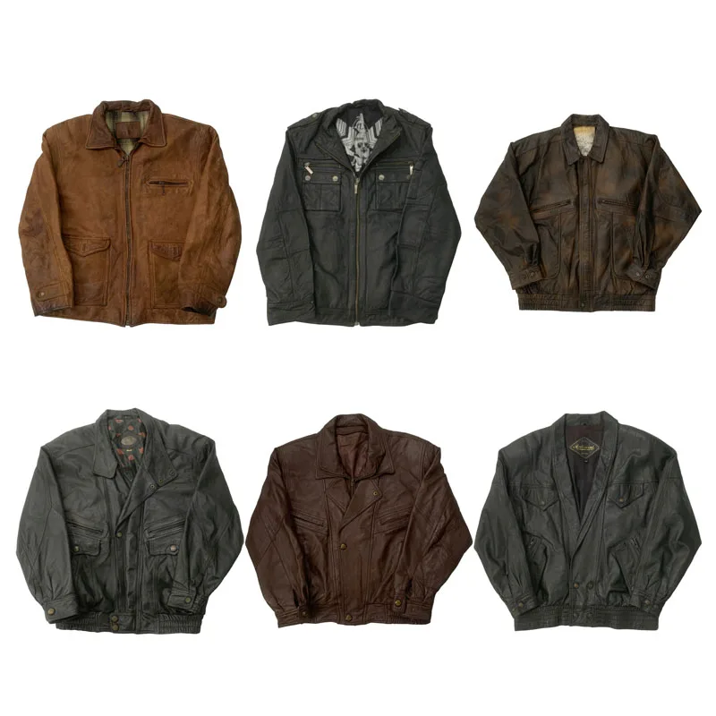 

Vintage A2 Real Leather Jaet Men's Loose Casual Pilot Coat Faion Urban Windproof Four Seasons Zipper Closure Pure Color