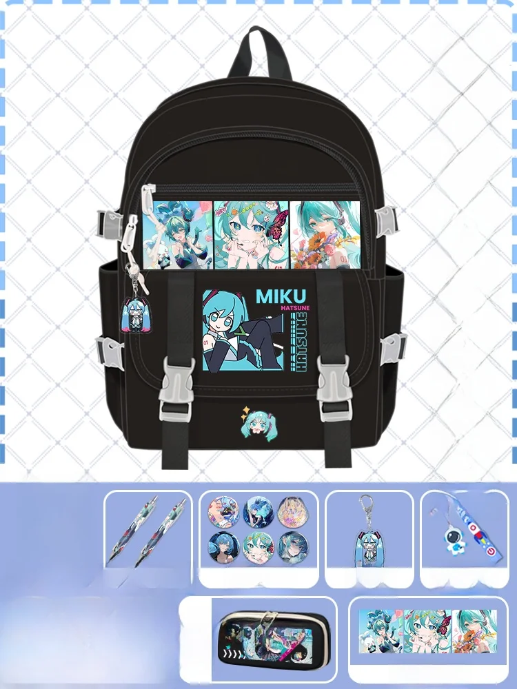 ミク-フューチャー-ボーカロイド-高い美的価値を持つデュアルショルダーバックパック-小学生と高校生の男女に適しています