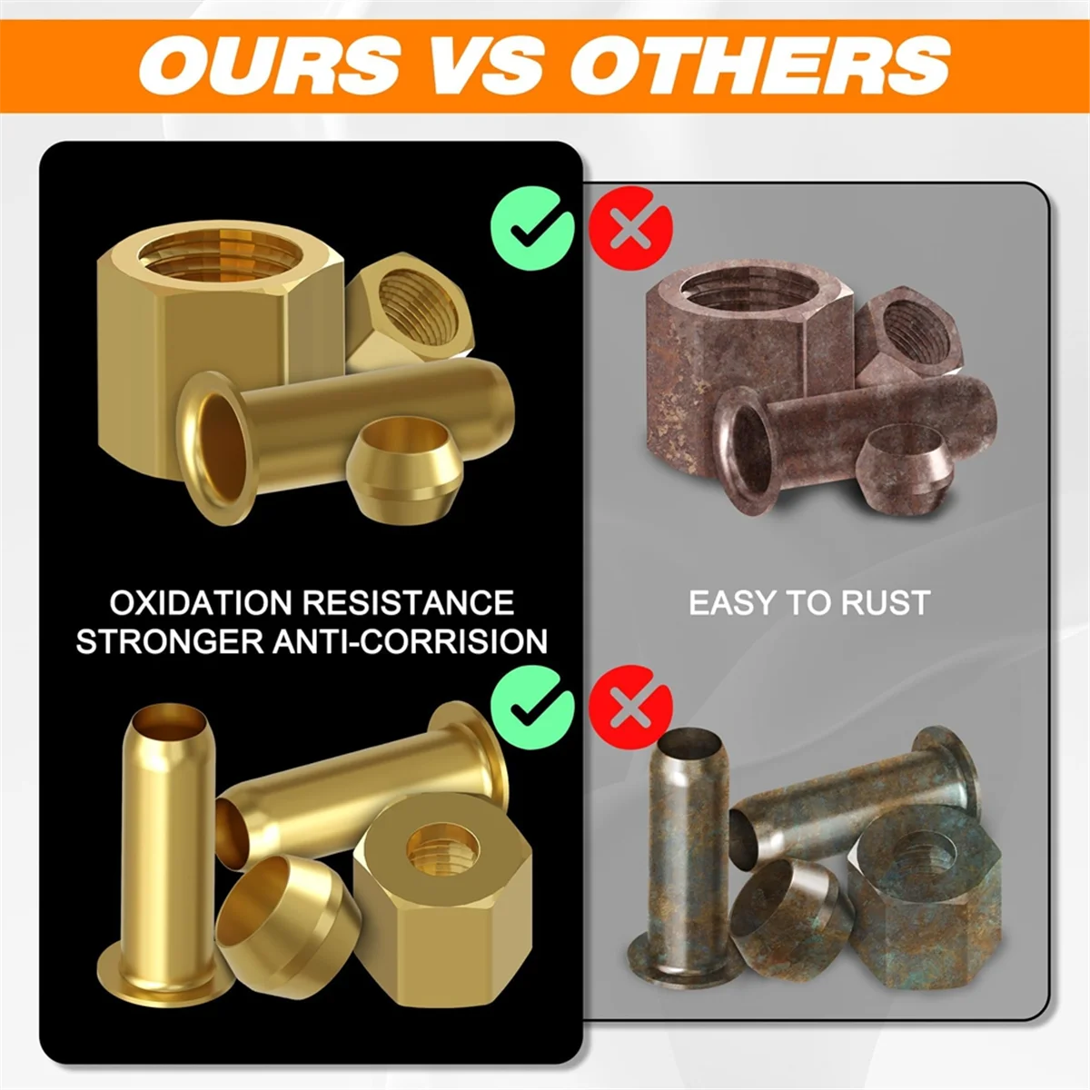 A72T 220PCS Compression Fittings Assortment Kit - 4 Sizes (1/4in, 3/8in, 5/16in, 1/2in) of Brass Compression Sleeve Ferrule