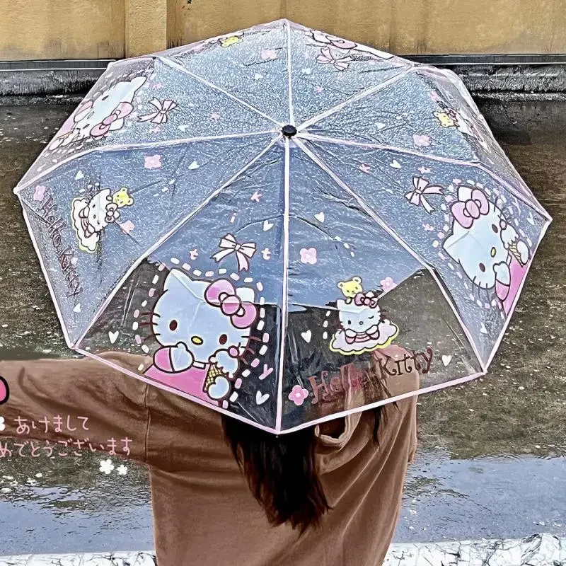 Sanrio Hello Kitty Cinnamoroll Umbrella Transparent Fully Automatic Pochacco Cartoon Thicken Fold Portable Festival Gift