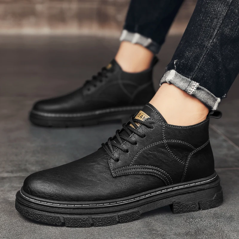 

New Men's Shoes: Chelsea Boots for Men, One-Click Slip-On Fashion Boots, Large-Size Reversible Leather Short Boots, Men's Genuin