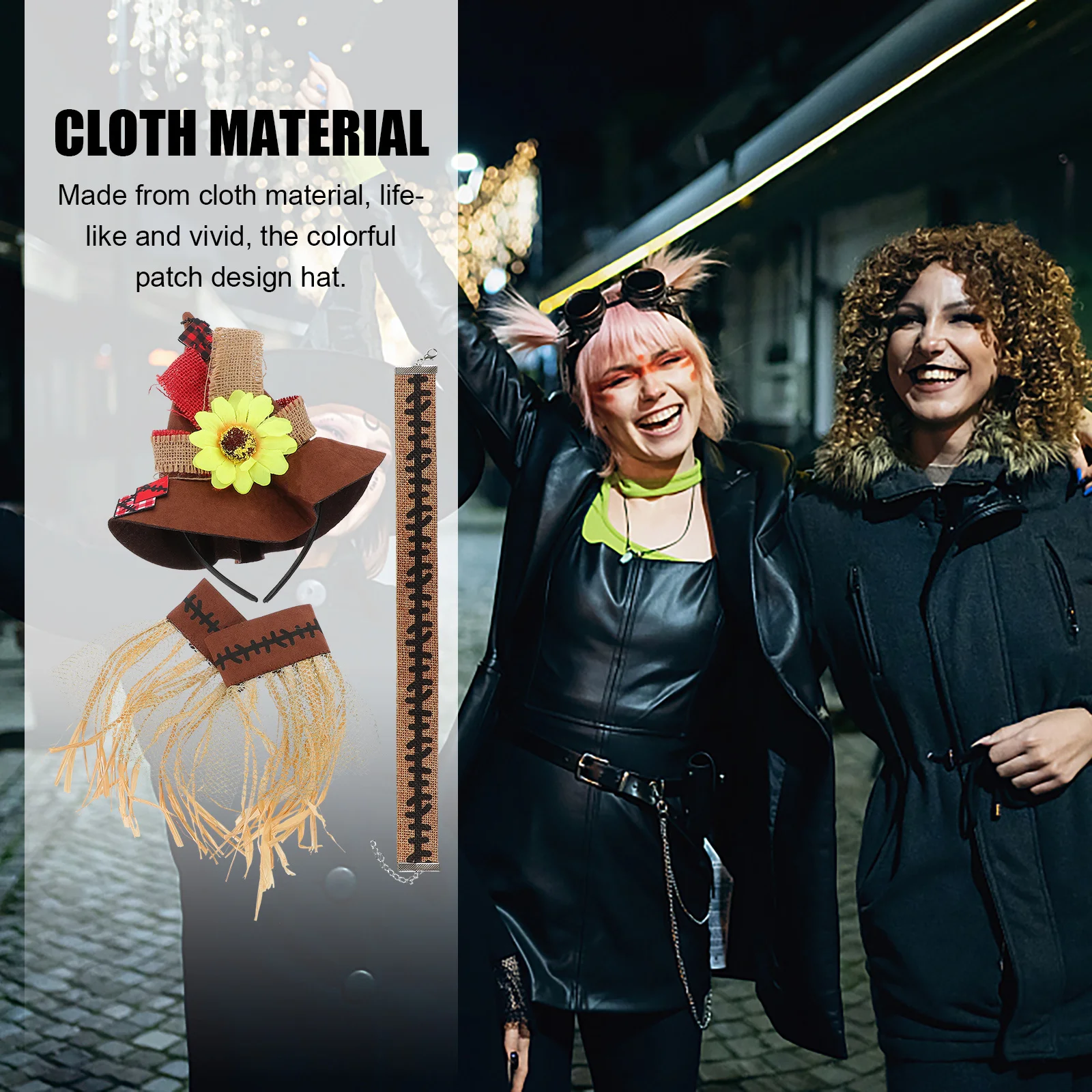 

Halloween Straw Hat Wristband Necklace Kit for Carnival Cosplay Accessory Decorations Adults Party Favors