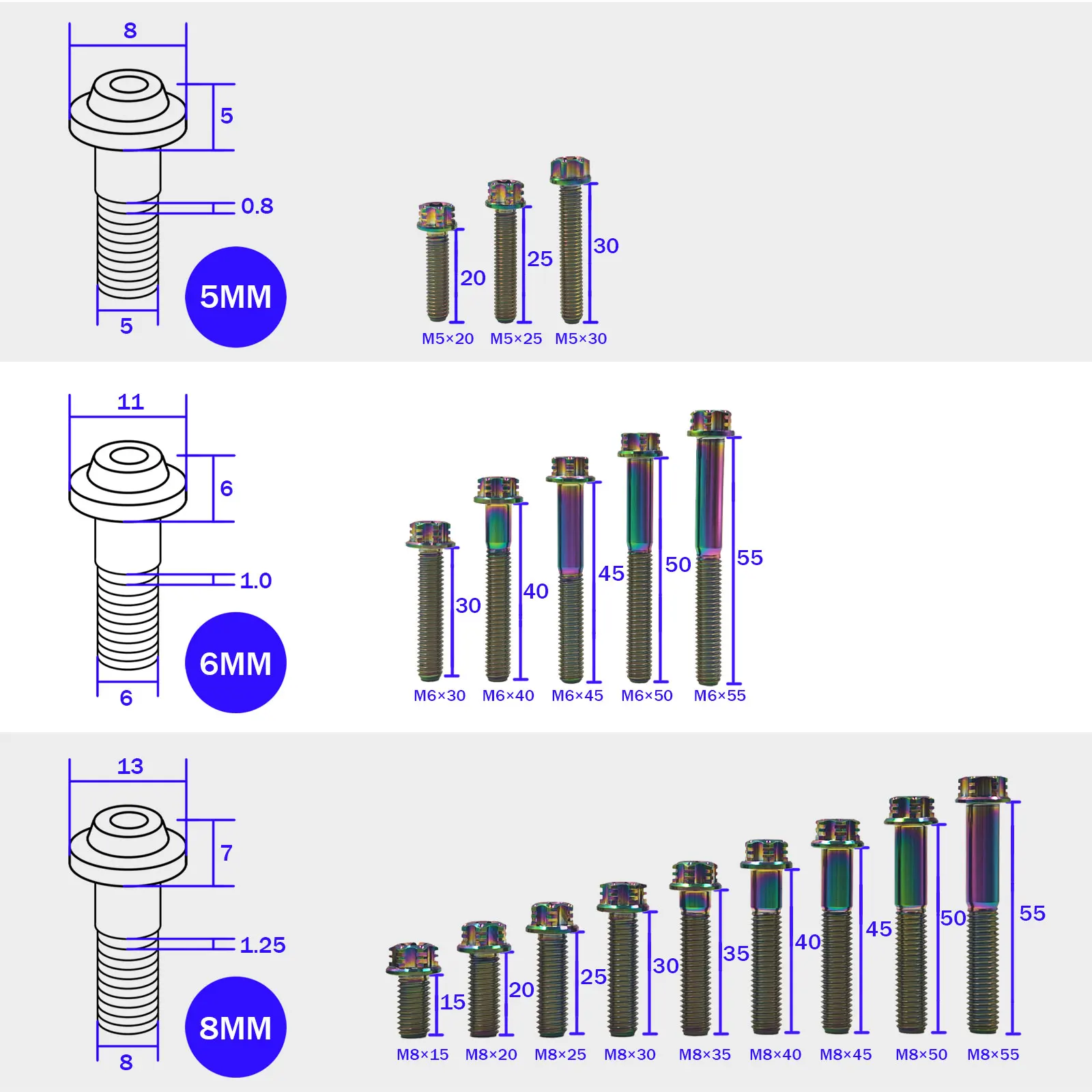 M5 M6 M8 x 15 20 25 30 35 40 45 50 55mm Flanged Hex Head Bolts, TC4/Gr5 Titanium Alloy Screws Strenth 10.9