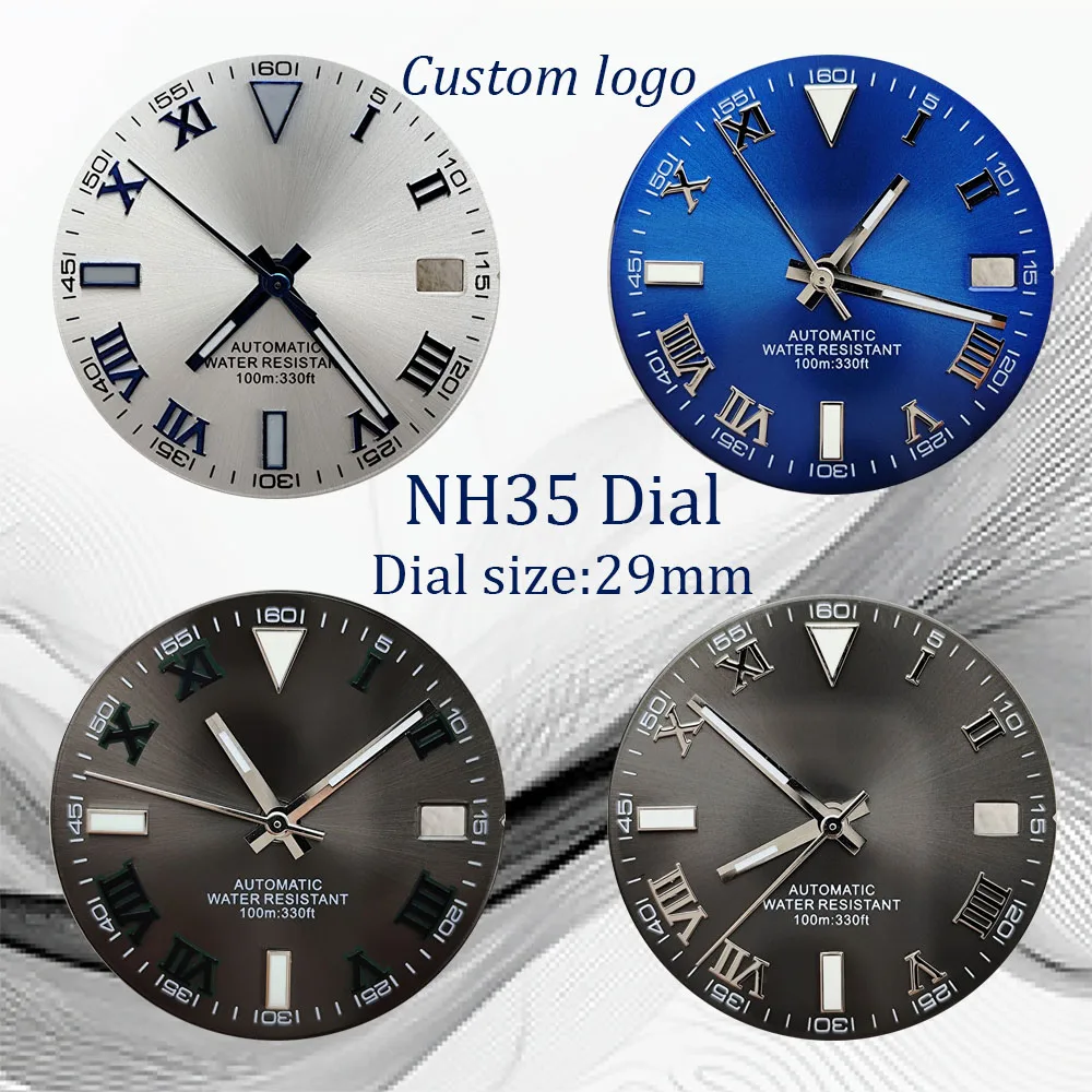 

НОВЫЕ мужские часы NH35 с круглым циферблатом и подсветкой, римский циферблат 29 мм, подходят для аксессуаров для спортивных и деловых часов с механизмом NH35