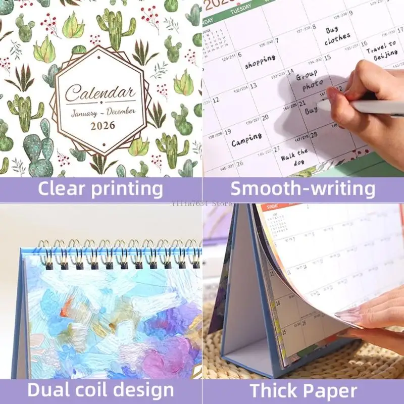  2026 Desk Calendar 12 Month From January to December Twin-Coil Binding Calender