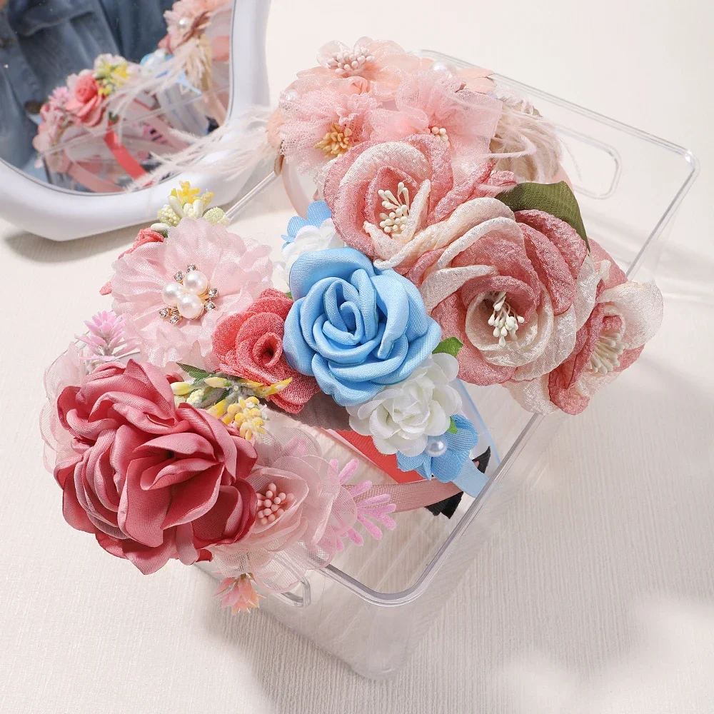 1pcs Bride Wedding Hairband Artificial Flower Crown Headband Hair Accessories Women Girls Sweet Floral Hair Hoop Party Headwear