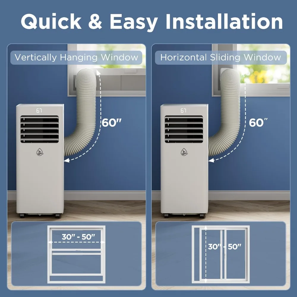 AC portabel baru 2024, untuk kamar dengan kendali jarak jauh, Dehumidifier bawaan, kipas, Kit instalasi jendela mudah