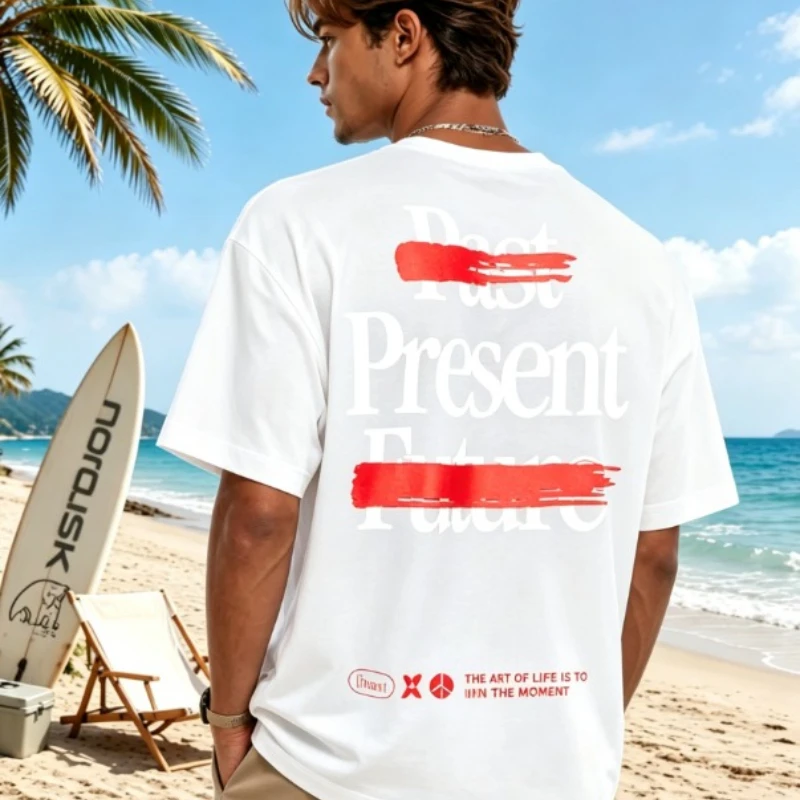 2026 Streetwear, Letter Print, Back Slogan, Pattern Round-neck Short-sleeved, Gender-neutral Casual Hip-Hop T-shirt