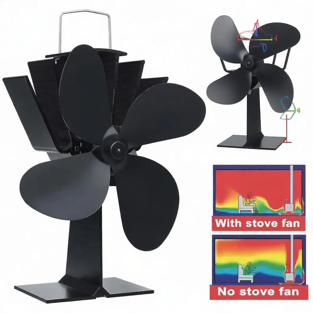 Heat Powered Stove Fan Eco Friendly Fireplace Fan Wood Burning Burner Log Heater Quiet Blade Circulation For Home Efficiency