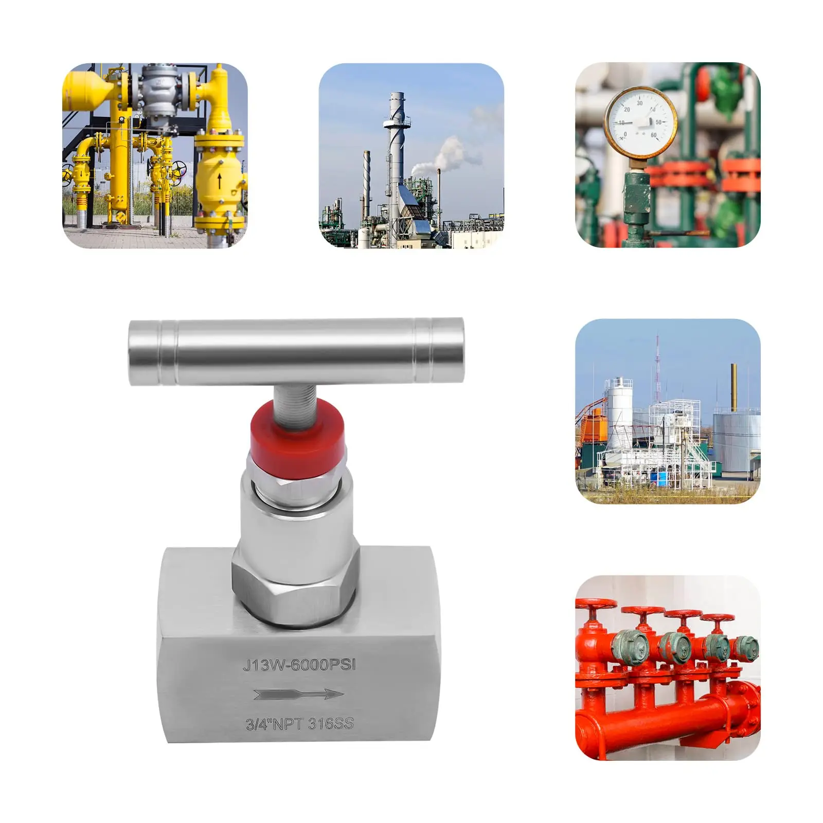 صمام إبرة مستقيم 316 من الفولاذ المقاوم للصدأ، وصلة أنثى 3/4 بوصة Npt، 2 منفذ صمام التحكم في التدفق الهيدروليكي الصناعي الثقيل