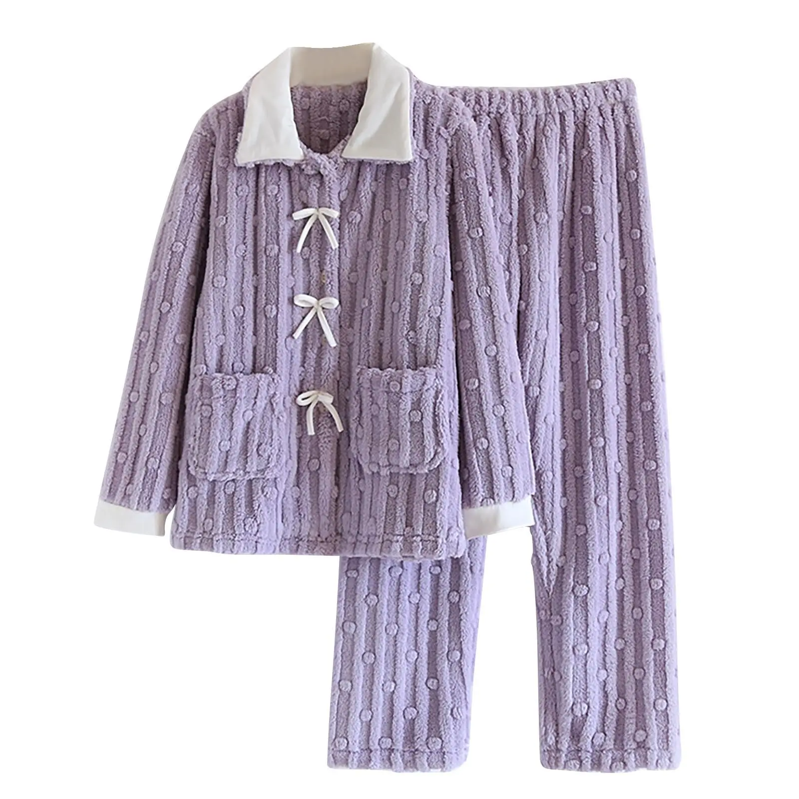 

Autumn Winter Women's Flannel Pajamas Set Soft and Comfortable Plush Pajama Jacket and Trousers Thick Warm Casual Home Clothes