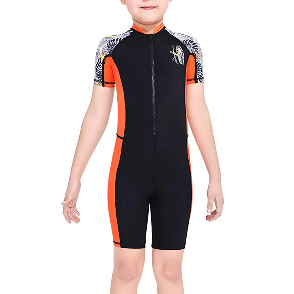 

Kids Wetsuits Diving Suit Quick Drying Short Sleeved Pants Back Zip One-piece Breathable Sports Dive Skins Black L