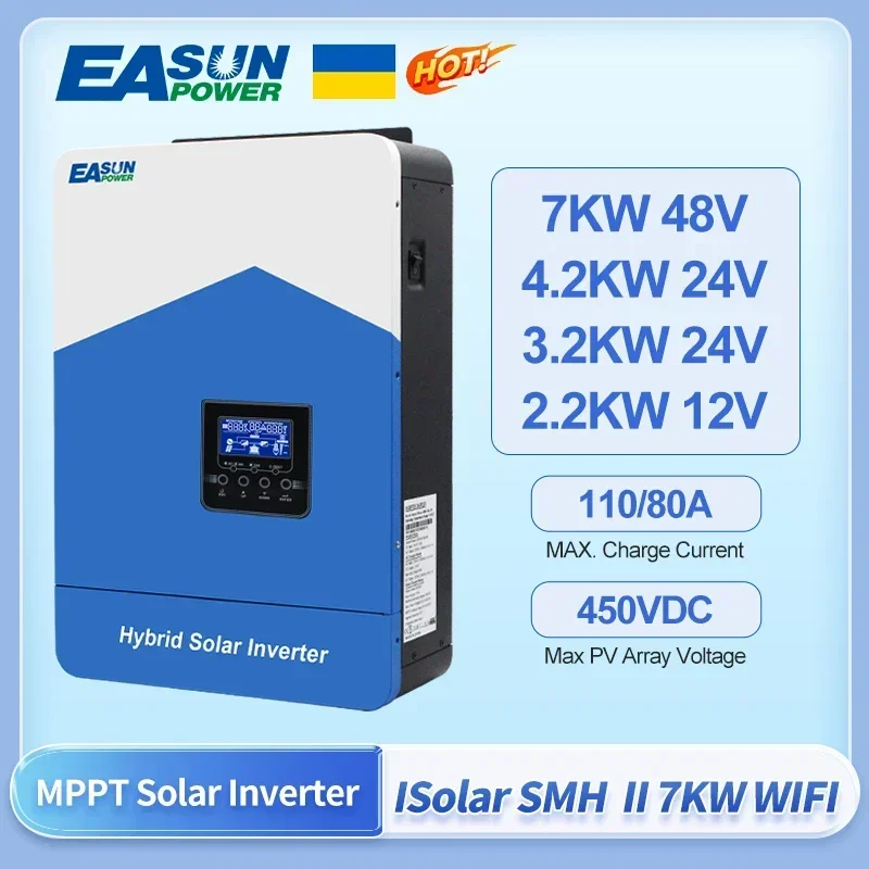 EASUN POWER Hybrid Solar Inverter Pure Sine Wave MPPT 7KW 4.2KW 3.2KW 2.2KW 12V 24V 48V 220v Solar Charger Power Home Inversor