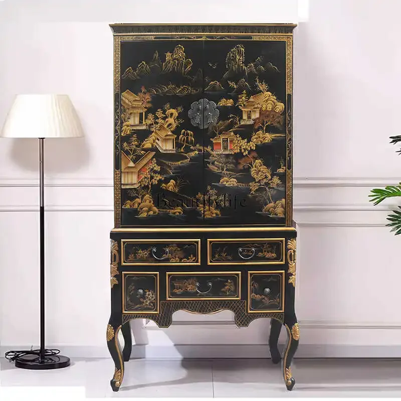 

*classical hand-painted wardrobe retro solid wood partition living room decorative cabinet