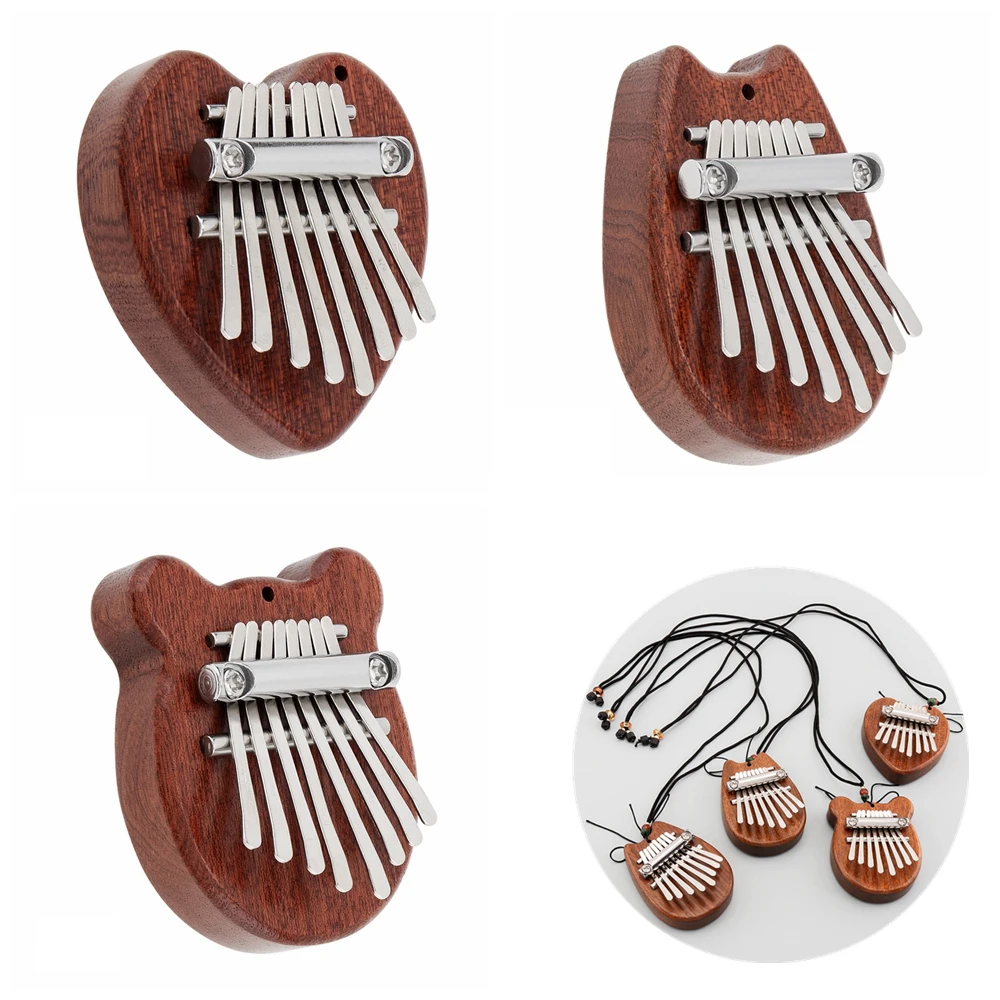 Mini 8 Key Kalimba Sapele Wood Thumb Piano Bear Heart Cat Shape Mbira Musical Instrument