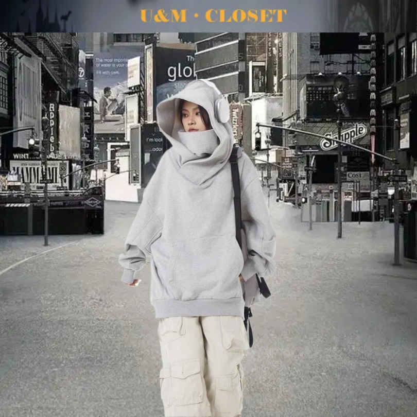 Felpa con cappuccio estetica per l'ansia sociale nuova da donna Giacca calda ispessita foderata in pile stile pigro Top comodo e vestibilità ampia casual