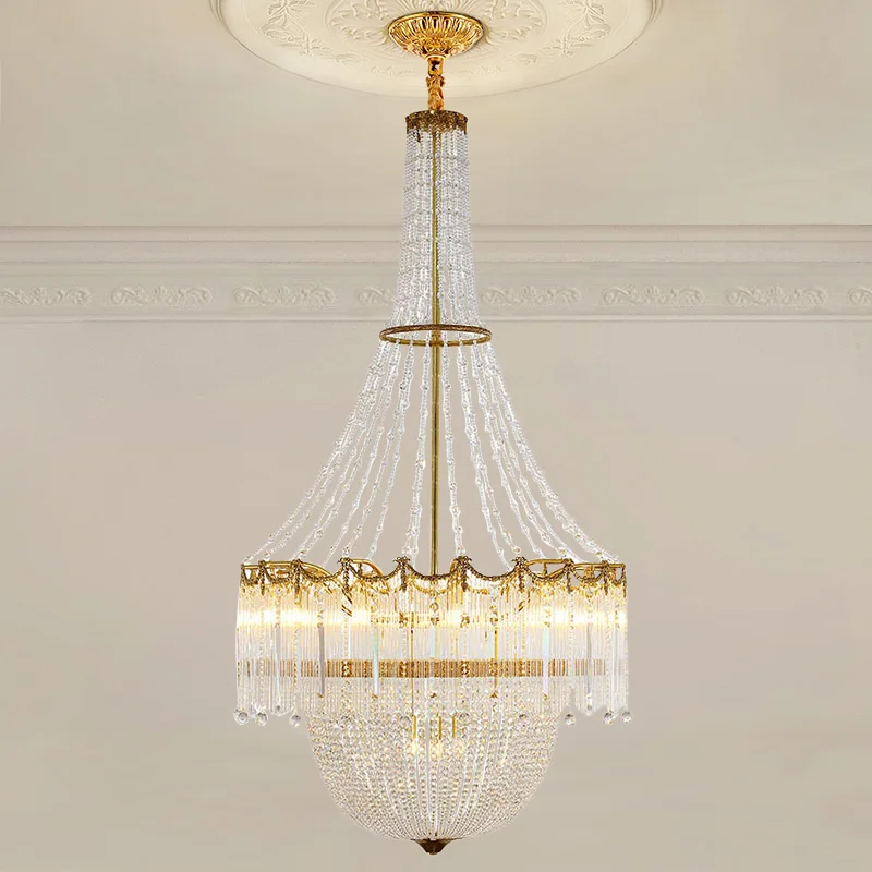 European Rococo Luxury Crystal Brass Villa Large Chandelier Duplex Lobby Wedding Decor Pendant Light
