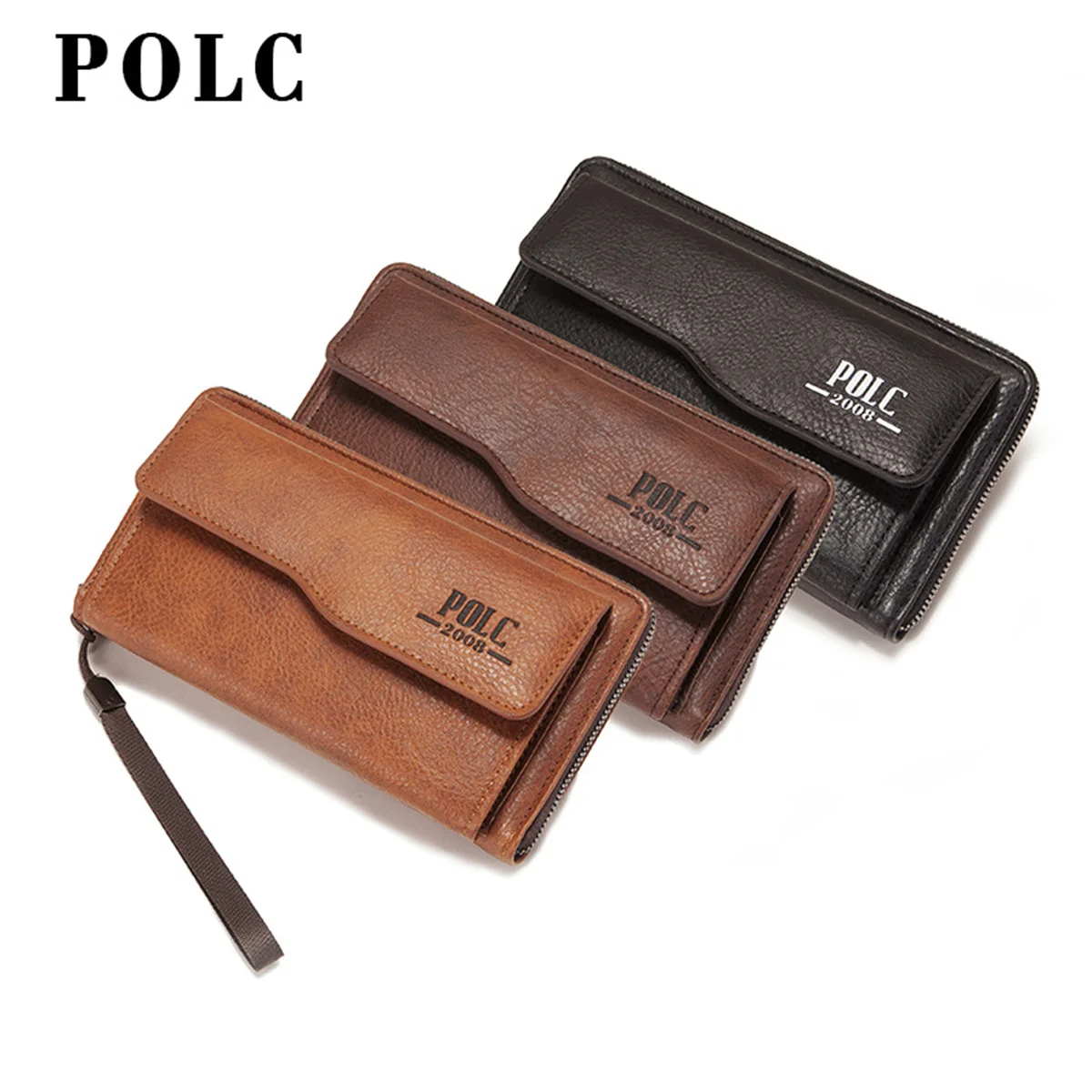 New men's long wallet, stylish soft leather, zippered, multiple card slots, phone holder, large capacity, perfect for gifting.