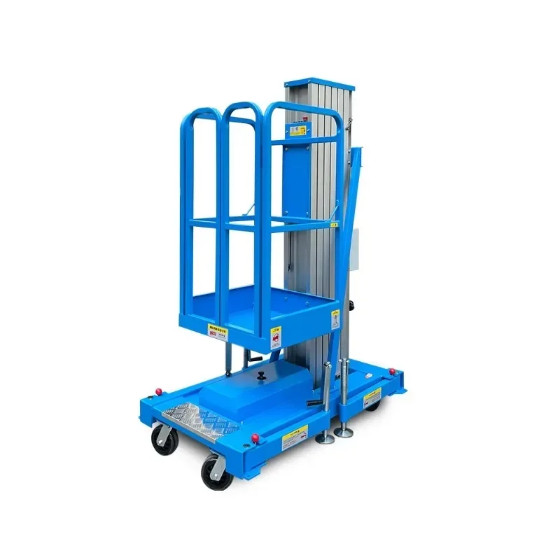 Aluminum-Alloy Lift Mobile Electric Hydraulic Ascending Dispatch Trolley Single Column 6 M Warehouse Hydraulic Aerial Cage