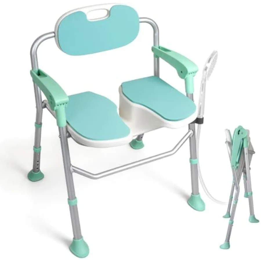 

Foldable U-Shaped Shower Chair for Inside Shower Space-Saving Bath Seat with Padded Cushion and Arms Heavy Duty Medical Bathtub