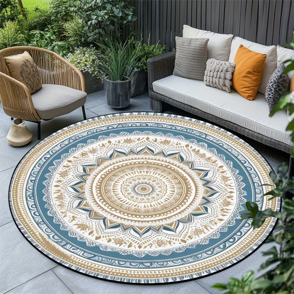 Decor Gentle Neutral Mandala‑Floral Round Area Rug Printed Carpet for Bedroom Apartment House Ornament
