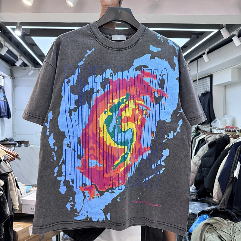 

Vintage Worn-look Heat Image Burst Print Loose Fit Hip Hop Short Sleeve T-shirt Trendy round Neck Graphic Tee for Teens