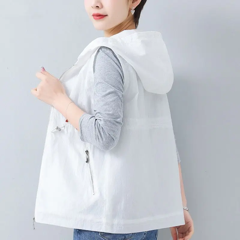 Spring Summer New Plus Size Sleeveless Zipper Office Vests Solid Loose Pockets Casual Tops Tees Vintage Fashion Women Clothing