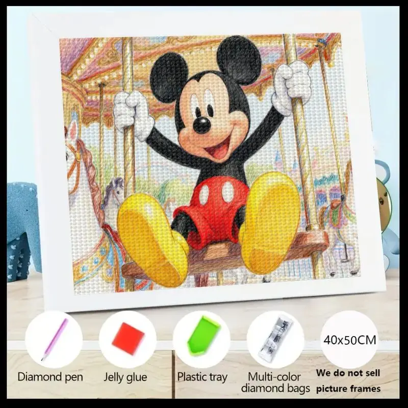 

1PC Joyful Disney Mickey Mouse Swinging on Carousel 5D Diamond Painting Kit for Kids & Adults, Full Drill DIY Cute Cartoon Chara