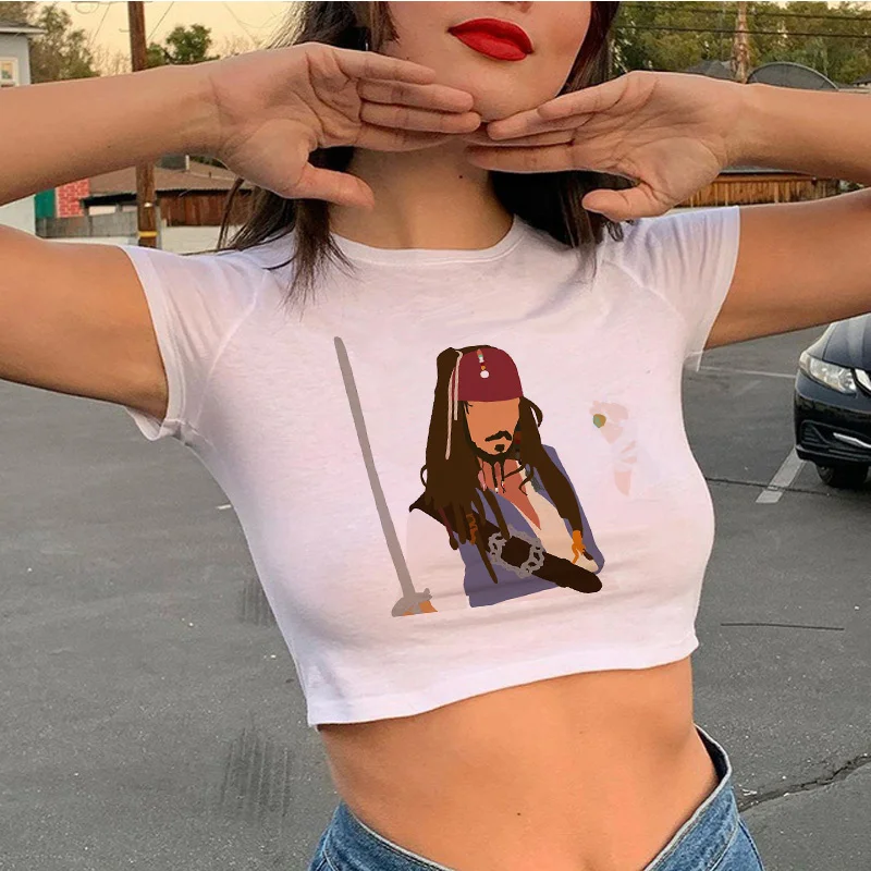 Johnny Depp crop top women 2022 streetwear harajuku kawaii tumblr aesthetic tshirt t shirt ulzzang harajuku kawaii