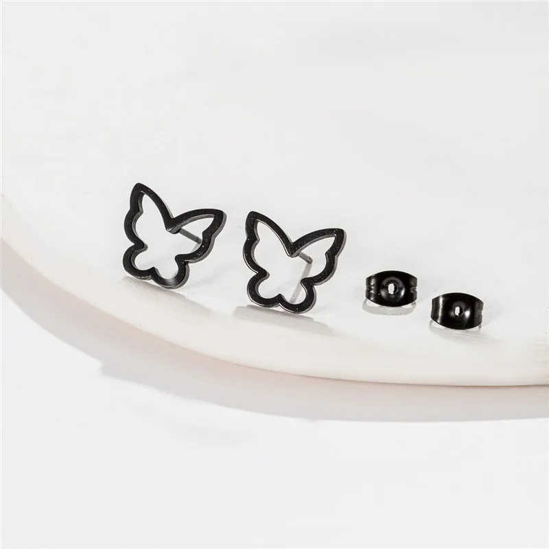 4Pairs/Lot Korean Butterfly Earings Black for Women Animal Stainless Steel Mini Stud Earrings Girls Engagement Jewelry Oorbellen
