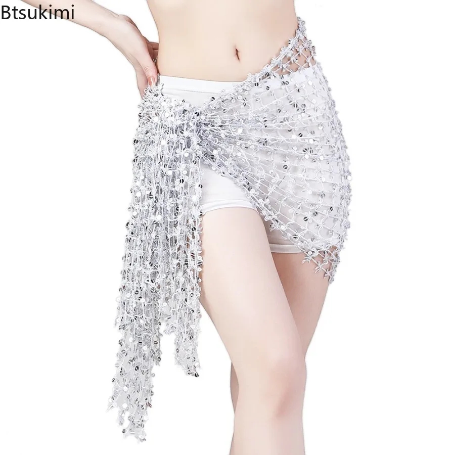ใหม่ Hollow Out Belly Dance ผ้าพันคอสะโพกผ้าพันคอผู้หญิงเต้นรําเลื่อมคําละตินผ้าพันคอสะโพกเซ็กซี่ Belly Dance เข็มขัดกระโปรง 12 สี