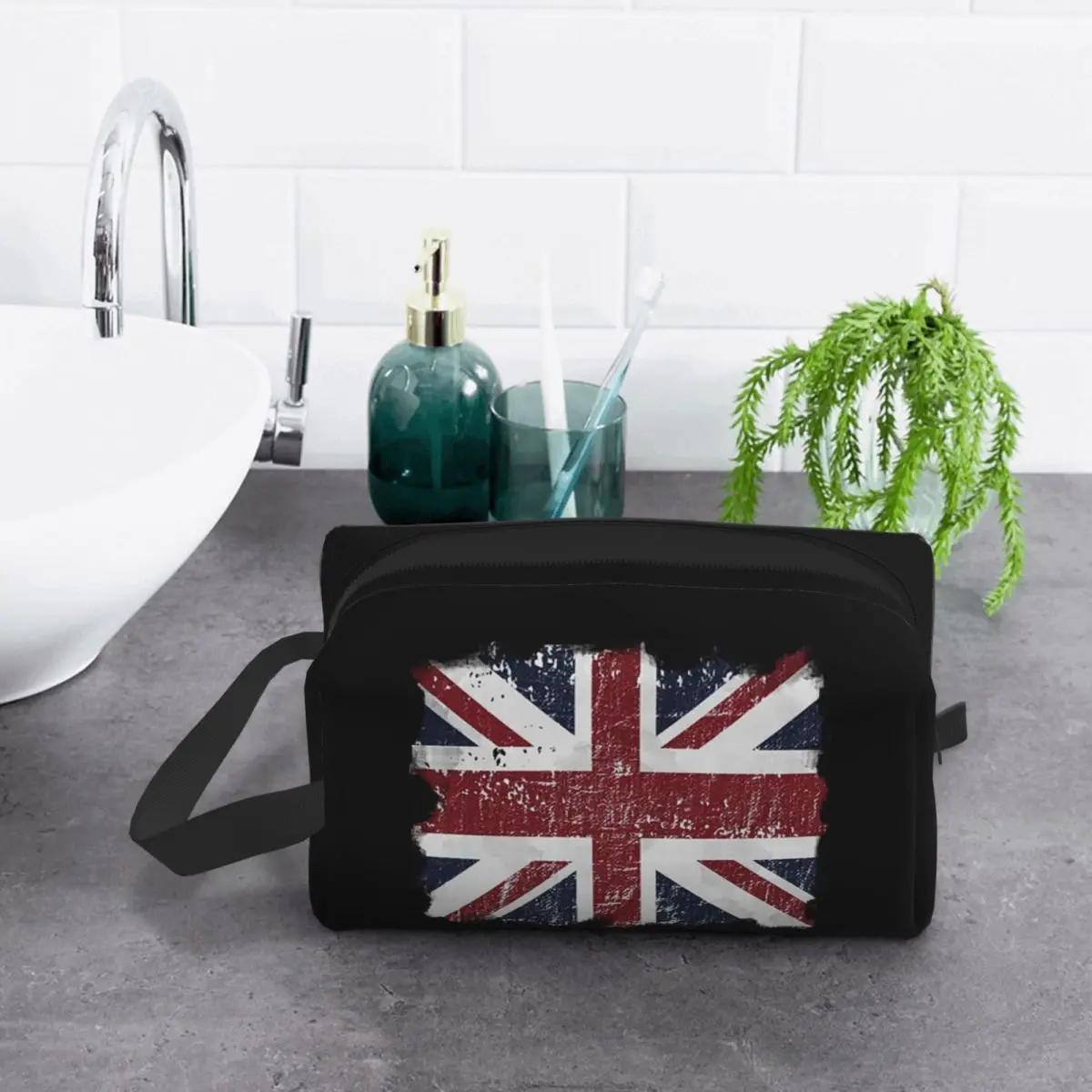 

Потертый британский флаг, черная, серая маска для лица Юнион Джек, британская косметичка, косметический органайзер для хранения, Dopp Kit, косметичка для туалетных принадлежностей