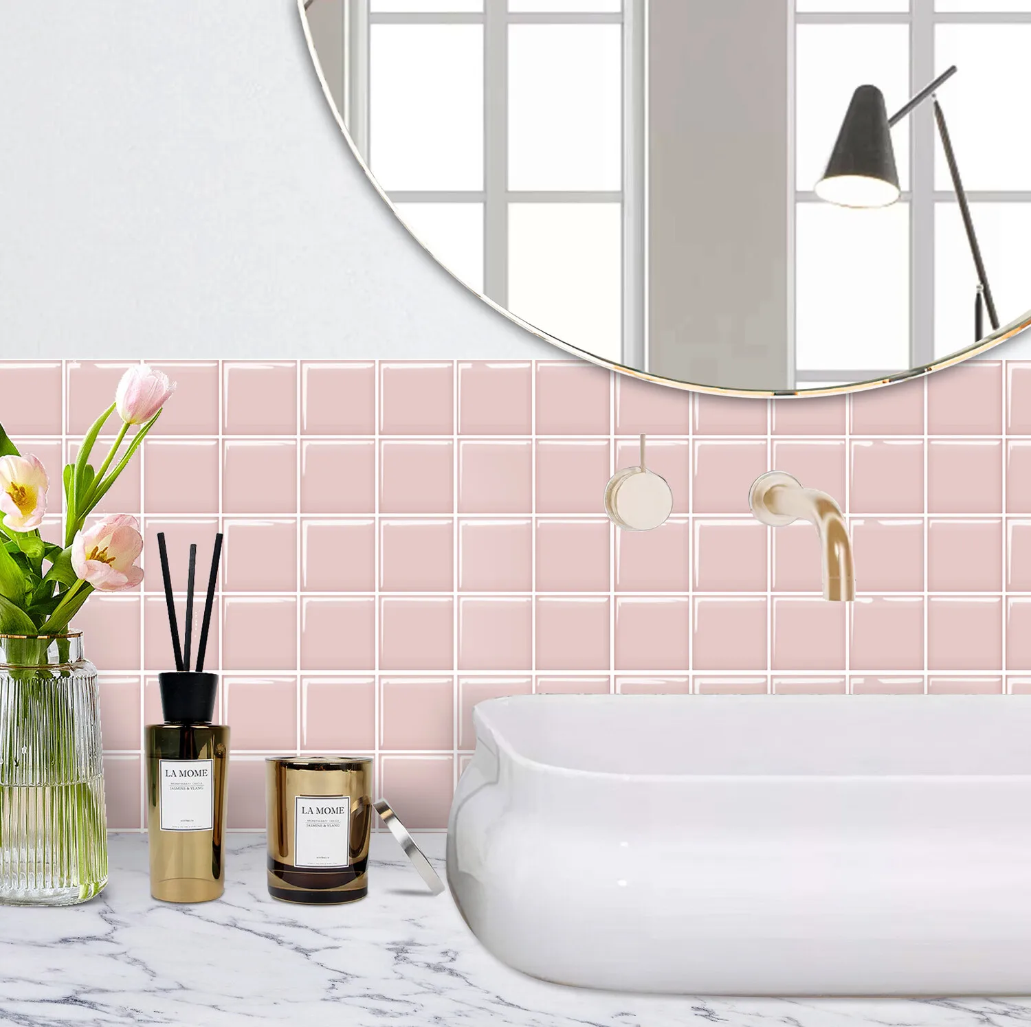 

5 Sheets 10"x10" Pink 3D Peel and Stick Backsplash Tiles Self Adhesive Vinyl Wall Stickers, Waterproof Subway Tiles for Kitchen